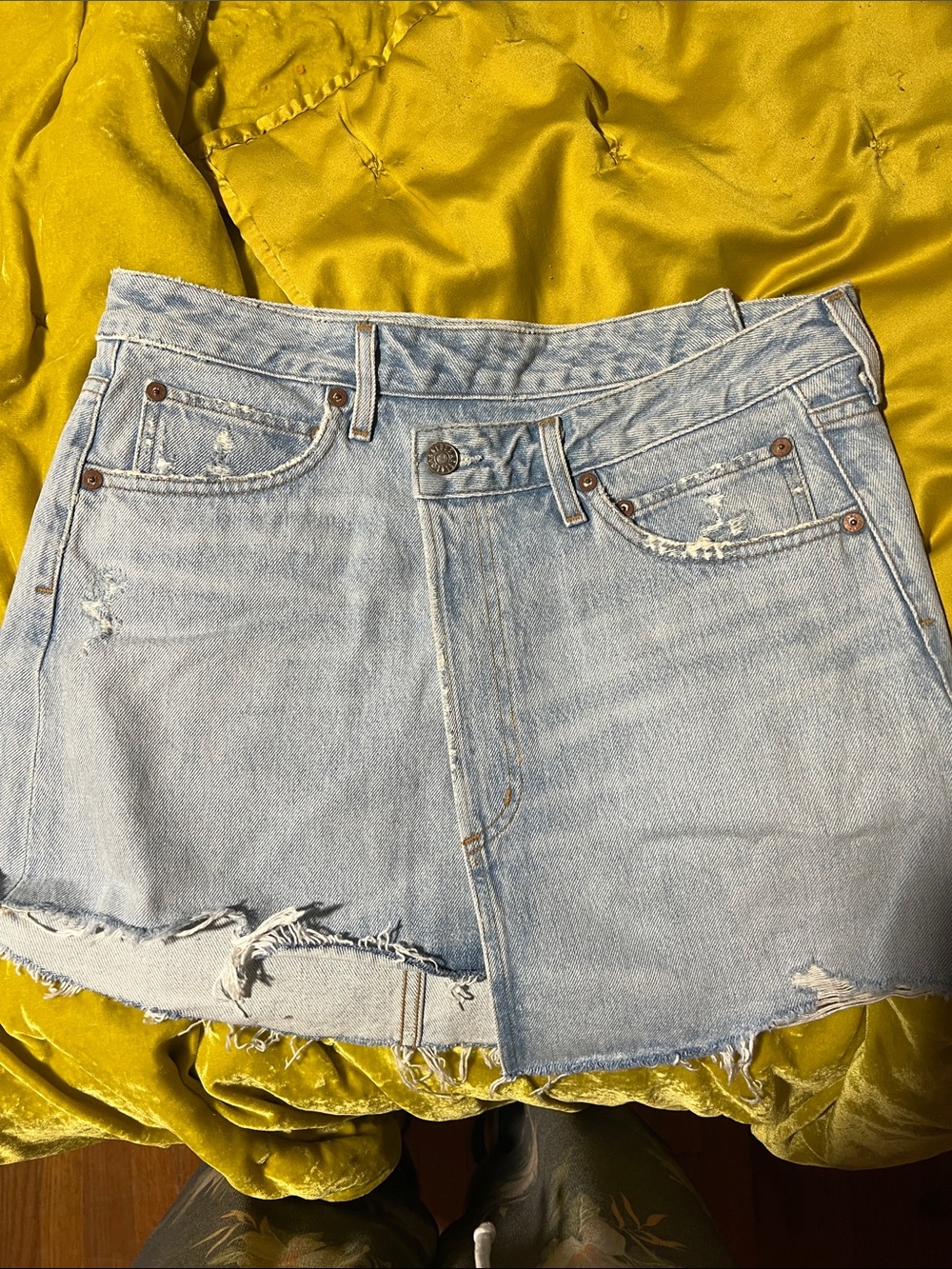 Agolde Light Wash Criss Cross Denim Skirt